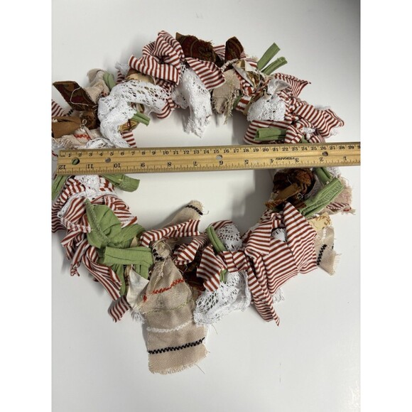 Handmade Rag Wreath Fall Harvest Thanksgiving Warm Neutral Colors - Picture 3 of 5